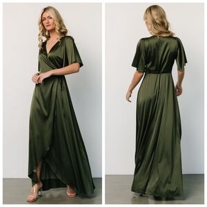 Baltic‎ Born Vara Juniper Green Satin Maxi Wrap Dress
